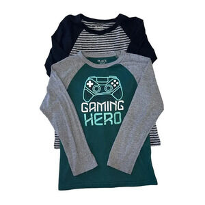 Children's Place Boys Long Sleeve Shirt Gray/green  Graphic size s 5/6 set of‎ 2